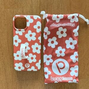 Loopy Case Coral & White Floral Phone Case with Loop and Matching Pouch
